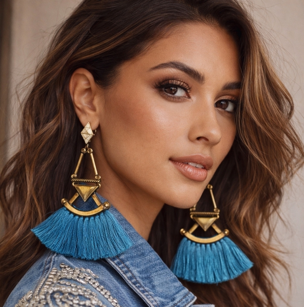 NWT Seven Charming Sisters Turquoise Tassel Earrings  Boho‎ Glam
